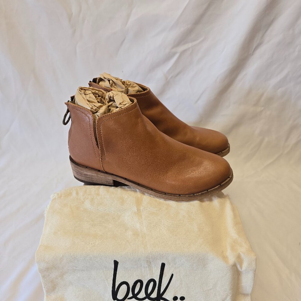 Beek Falcon Leather Ankle Booties in Cognac, Women's Size 6, New in Box $395
